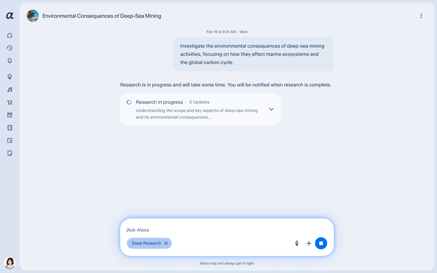 A chat with the research response text and the collapsed research pill