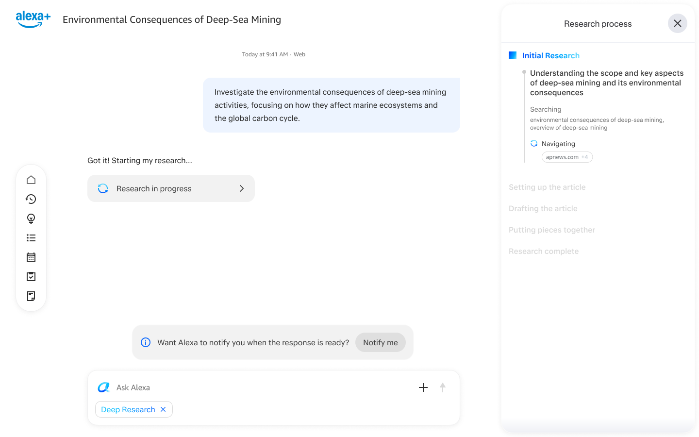 The research process in a side panel