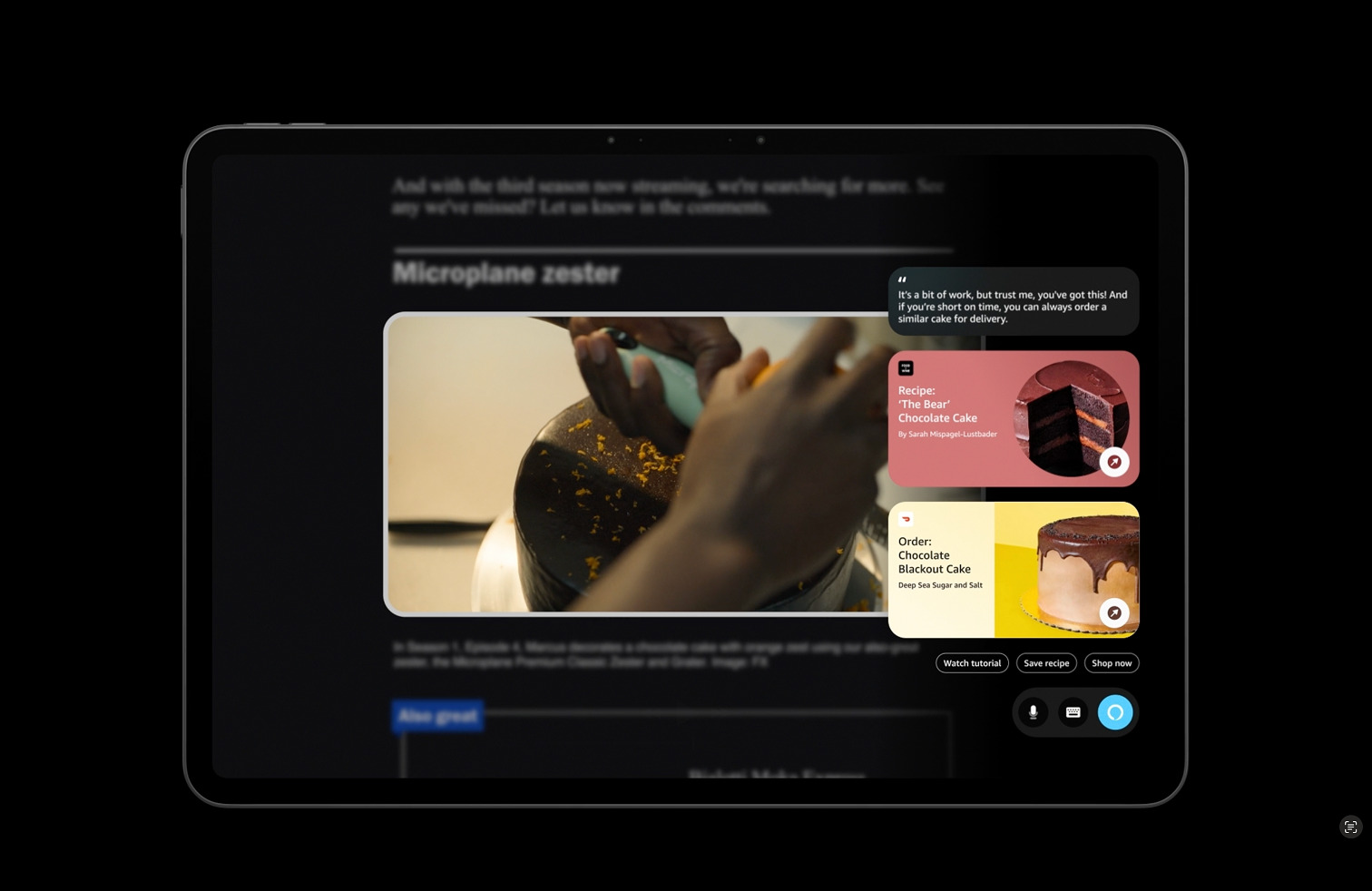 Agentic actions on tablet