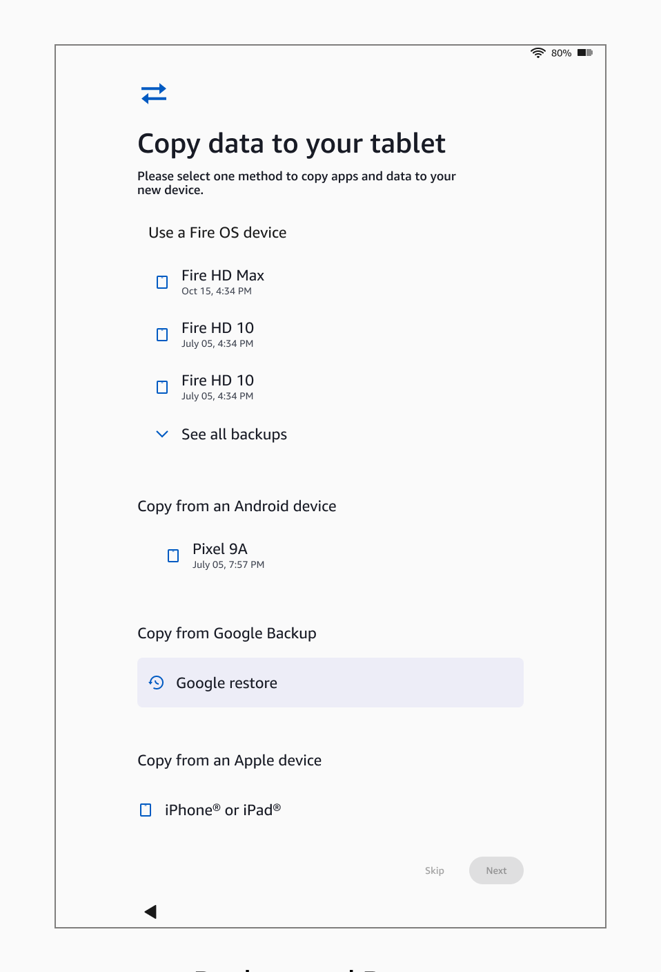 One landing page with all restore options