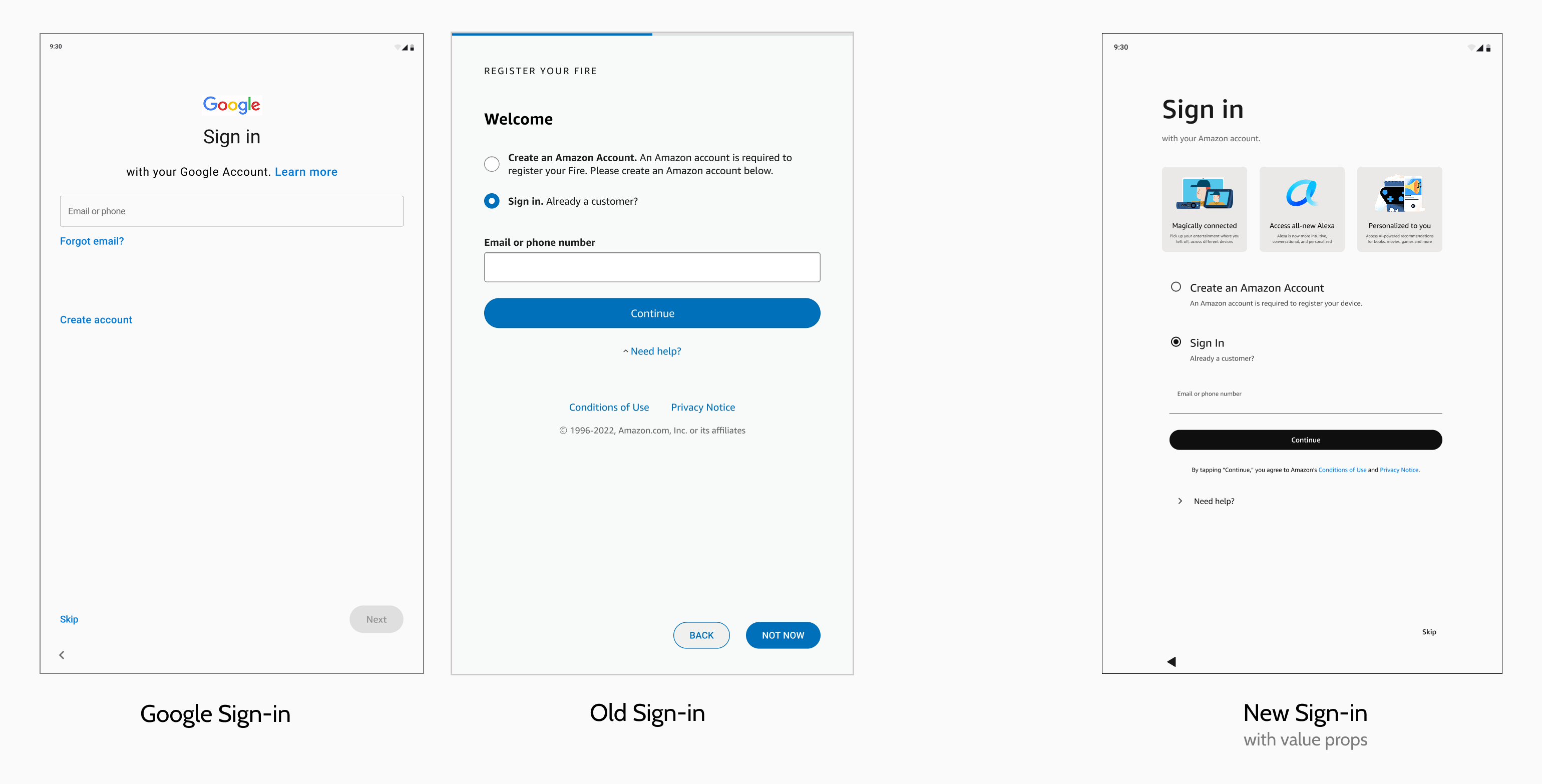 Old and new Amazon sign-in pages