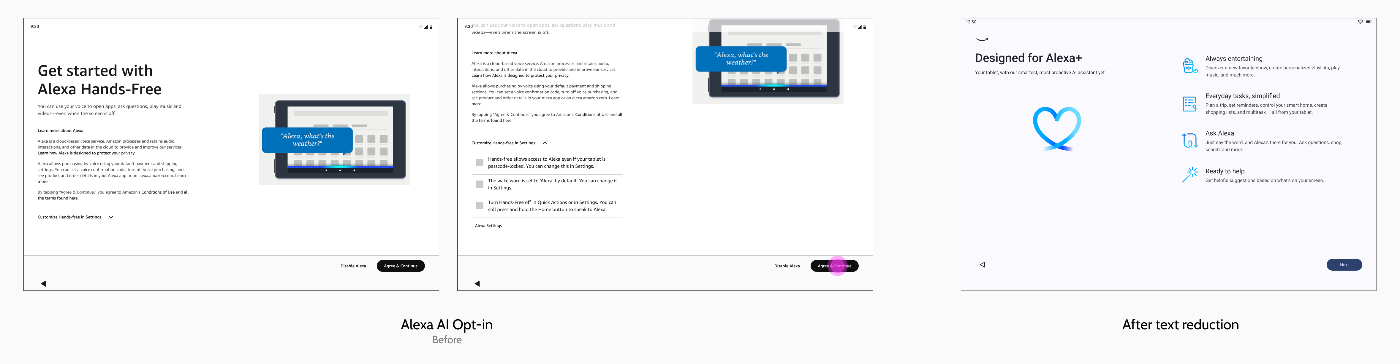 Change in screens between old and new Alexa opt-in pages